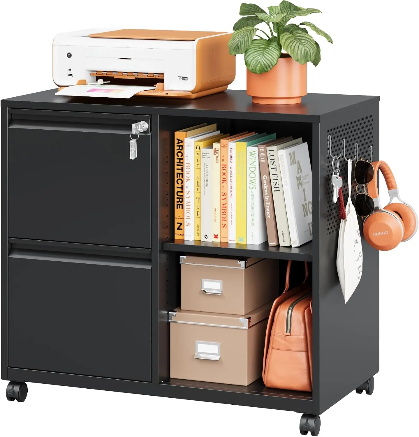 File Cabinet Lateral - ตู้เก็บเอกสาร BestsellerMobile พร้อมตะขอข้าง, ตู้เก็บเอกสารแบบ 2 ลิ้นชักพร้อมกุญแจล็อก