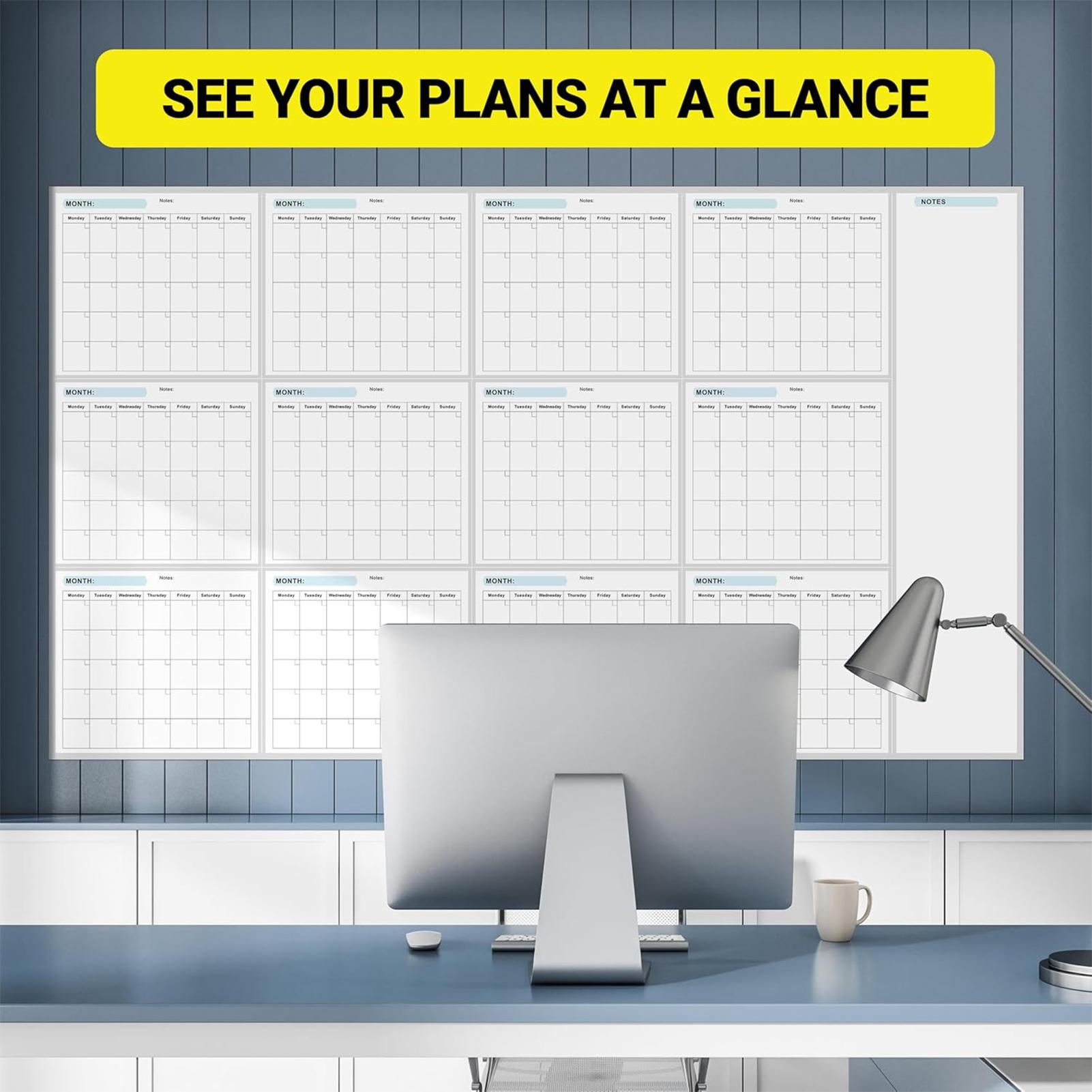 Dry Erase Weekly - ปฏิทินไวท์บอร์ดแบบลบได้รายปี ปฏิทินวางแผนรายปีแบบลบได้ ขยายขนาด ใช้งานได้จริง ปฏิทินรายปีแบบไม่มีวันที่ พร้อมรายการสิ่งที่ต้องทำ