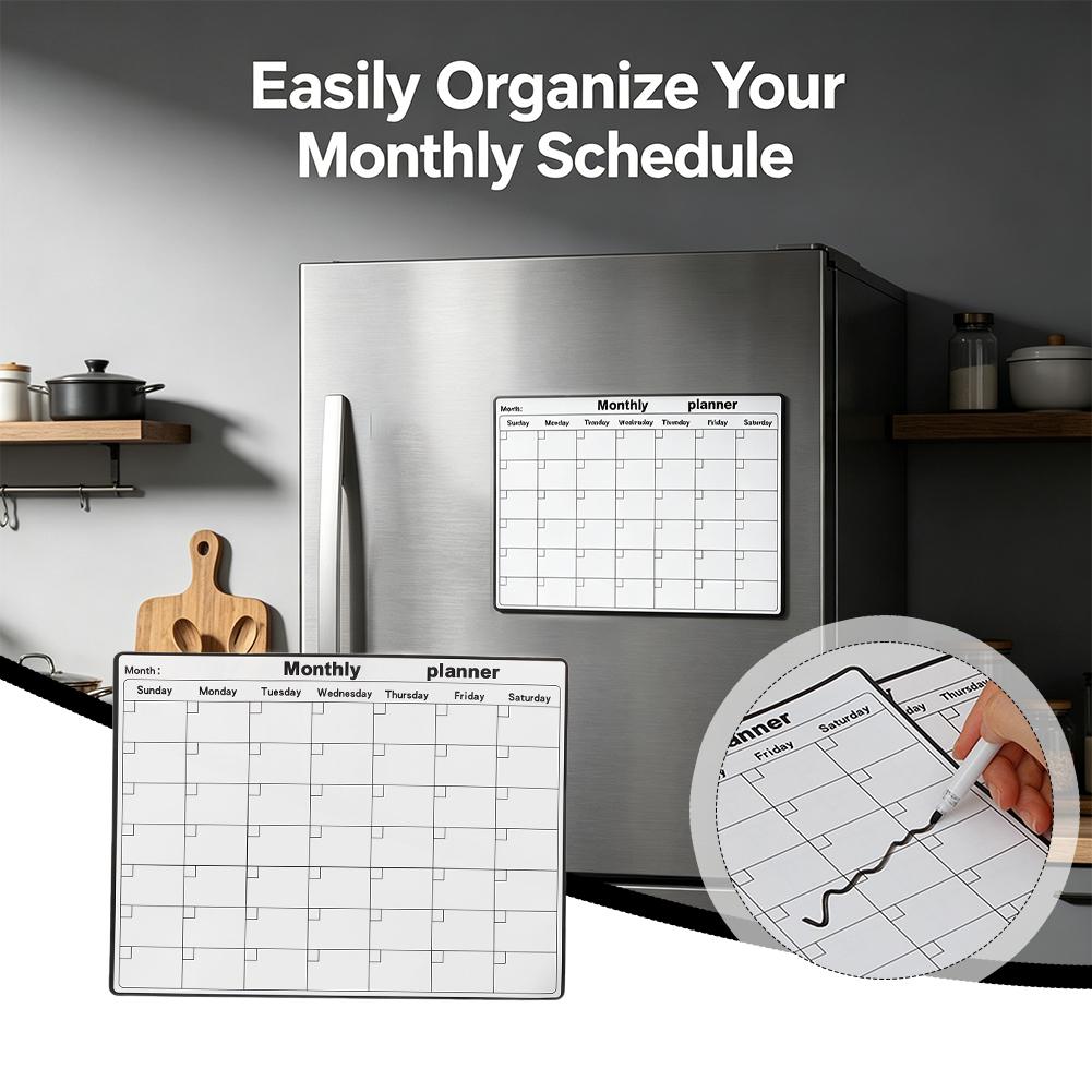 Dry Erase Weekly - ปฏิทินแม่เหล็กติดตู้เย็น กระดานไวท์บอร์ดวางแผนรายเดือน กระดานบันทึกข้อความ แผ่นบันทึกแม่เหล็กติดตู้เย็น ของตกแต่งห้องครัว