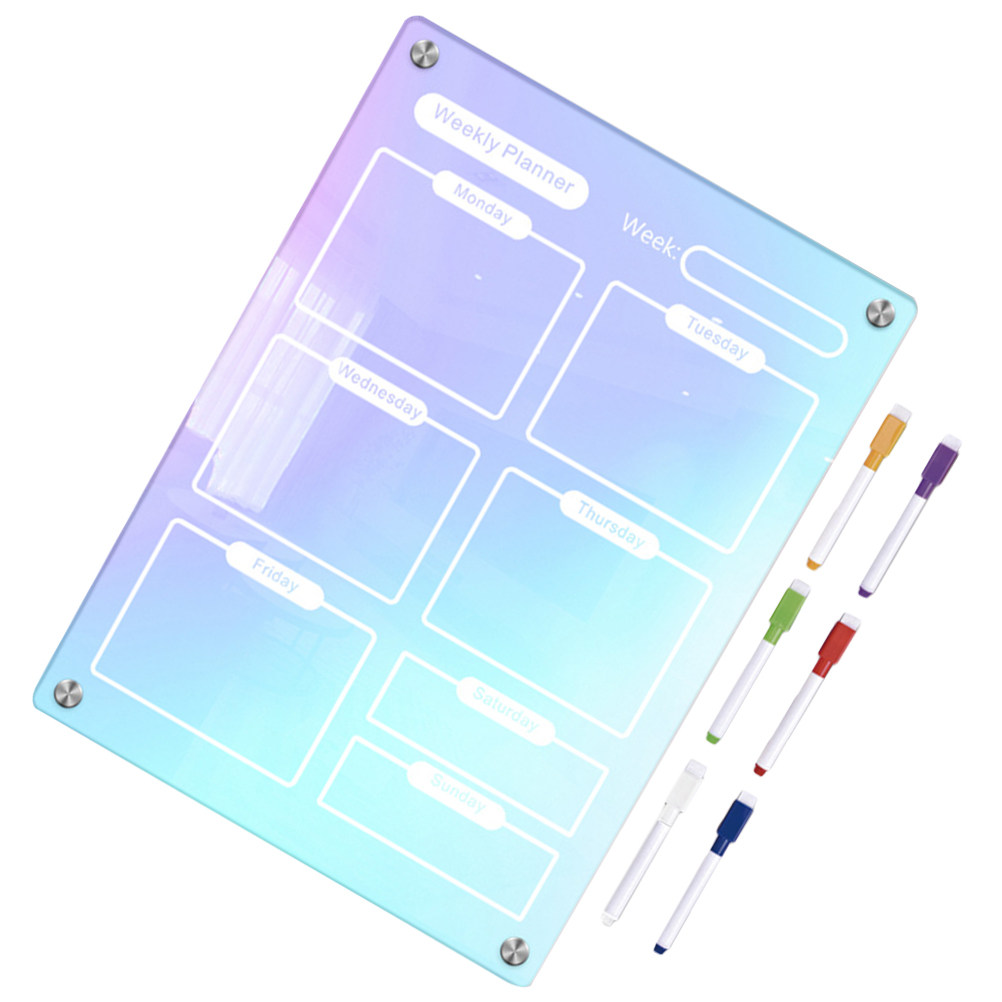 Dry Erase Weekly - 1 ชุดกระดานอะคริลิค กระดานข้อความตกแต่ง กระดานไวท์บอร์ดวางแผนแบบลบได้ ใช้ซ้ำได้ กระดานไวท์บอร์ดรายสัปดาห์