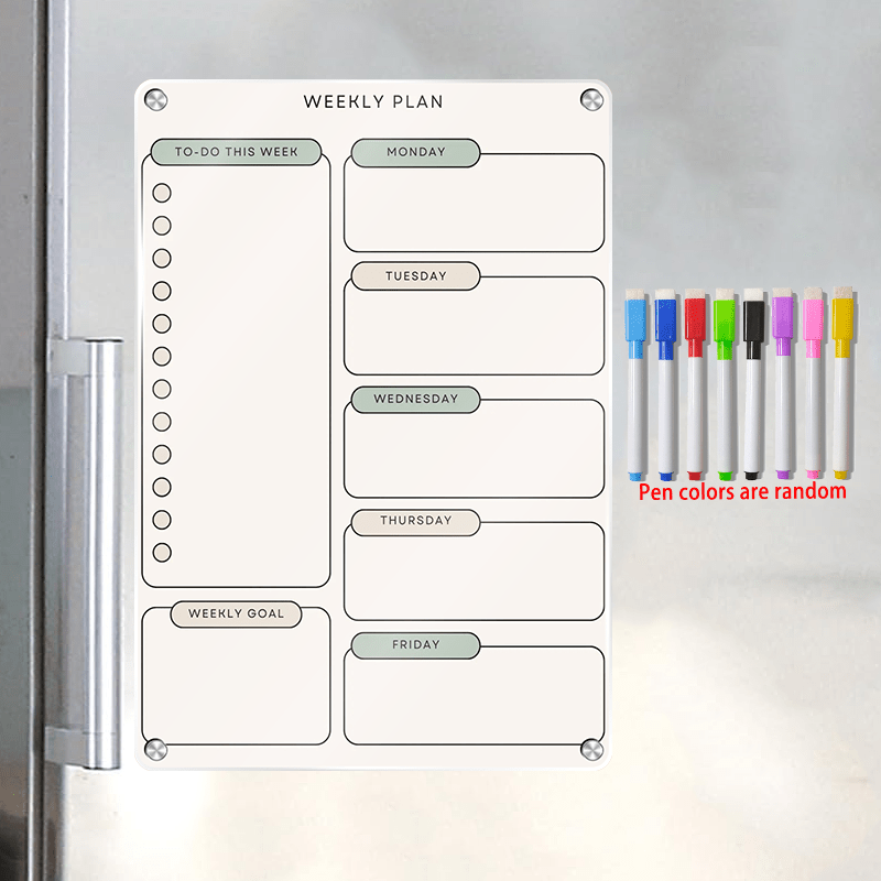 Dry Erase Weekly - กระดานวางแผนรายสัปดาห์แบบแม่เหล็ก 42*30 ซม. ใช้ซ้ำได้ และสามารถใช้งานได้ทุกเวลา ประกอบด้วยปากกา