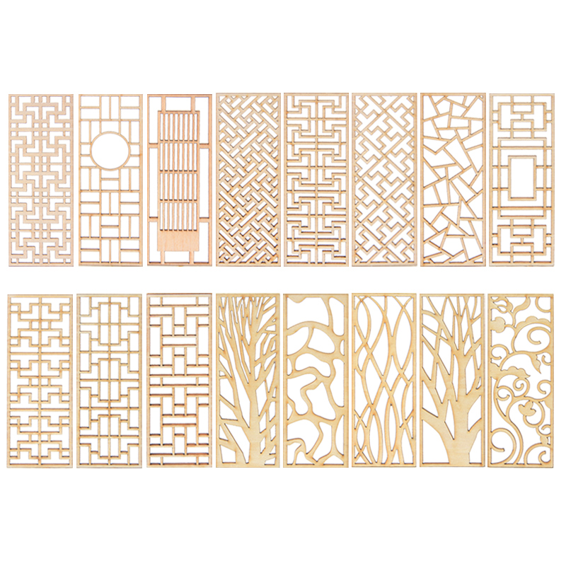 Partition Screen Divider - ฉากกั้นห้องไม้ขนาดเล็ก 4 ชิ้น อุปกรณ์ตกแต่งบ้านตุ๊กตา สำหรับตกแต่งฉากขนาดจิ๋วและงาน DIY