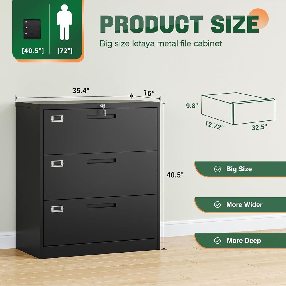 ตู้เก็บเอกสารโลหะสีดำแบบ 3 ลิ้ - File Cabinet Lateral บทวิจารณ์และราคา
