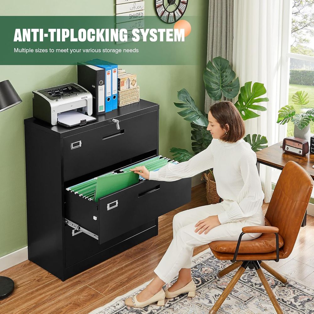 ตู้เก็บเอกสารโลหะสีดำแบบ 3 ลิ้ - File Cabinet Lateral บทวิจารณ์และราคา
