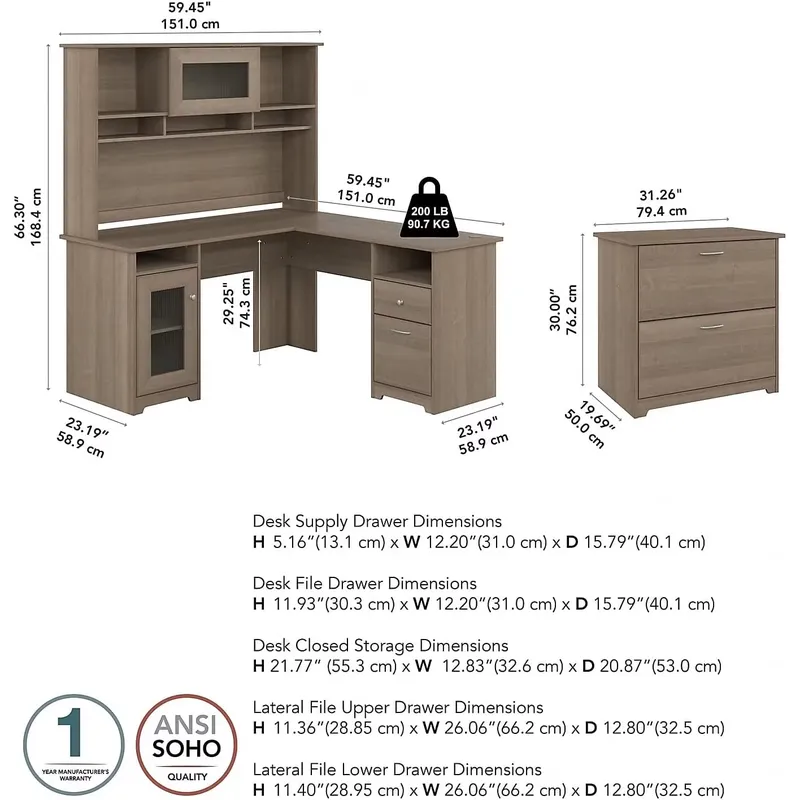 โต๊ะทำงานรูปตัว L พร้อมตู้เก็บ - File Cabinet Lateral บทวิจารณ์และราคา
